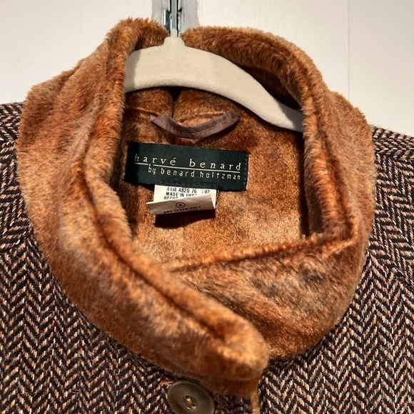 Harve Bernard Tweed Womens Full Length 100% Wool Coat  Size 14 Faux Fur Lining - Picture 3 of 14